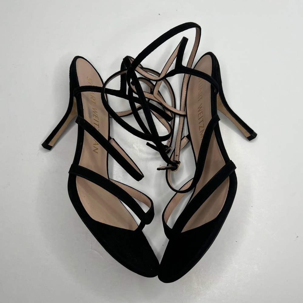 Stuart Weitzman Julina Black Patent Strappy Heels Sandals Size 9.5 - Picture 6 of 13